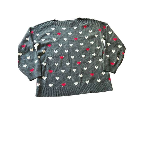 Loft crewneck gray embroidered heart sweater womens large - Picture 1 of 5